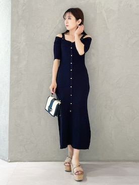 「ネイビー×ホワイト」｜「アイテム（ワンピース/ドレス）」を使った、kaho さん（レディース・151cm）の春コーディネート