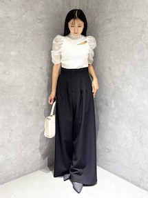 MERCURYDUO カラーセミワイドパンツ MERCURYDUO パンツ ハイウエストプリーツワイドパンツ