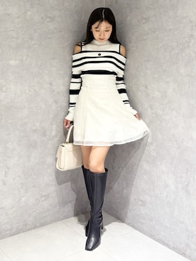 「MERCURYDUO（マーキュリーデュオ）のアイテム（ブーツ）」を使った、kaho さん（レディース・151cm）の春コーディネート