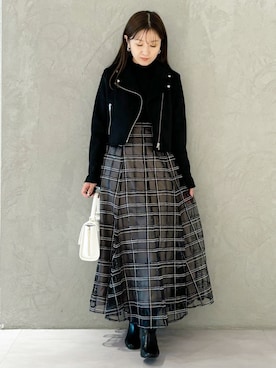 「MERCURYDUO（マーキュリーデュオ）のアイテム（ライダースジャケット）」を使った、kaho さん（レディース・151cm）の秋コーディネート