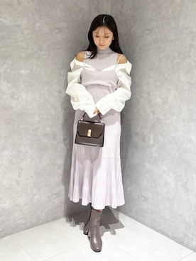 「MERCURYDUO（マーキュリーデュオ）のアイテム（ブーツ）」を使った、kaho さん（レディース・151cm）の冬コーディネート