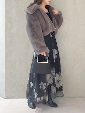 「花柄スカート」｜「アイテム（その他アウター）」を使った、kaho さん（レディース・151cm）の秋コーディネート