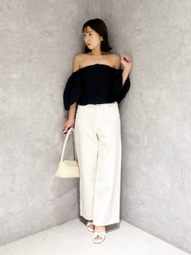「MERCURYDUO（マーキュリーデュオ）のスエードハンドバッグ（ハンドバッグ、ホワイト系）」を使った、kaho さん（レディース・151cm）の夏コーディネート