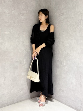 「MERCURYDUO（マーキュリーデュオ）のスエードハンドバッグ（ハンドバッグ、ホワイト系）」を使った、kaho さん（レディース・151cm）の夏コーディネート