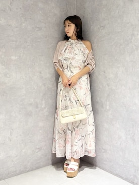 「MERCURYDUO（マーキュリーデュオ）のスエードハンドバッグ（ハンドバッグ、ホワイト系）」を使った、kaho さん（レディース・151cm）の夏コーディネート