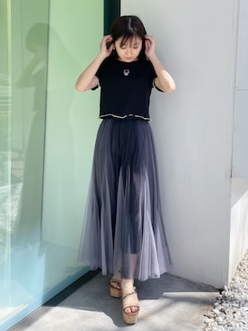 「MERCURYDUO（マーキュリーデュオ）のアイテム（Tシャツ/カットソー）」を使った、kaho さん（レディース・151cm）の春コーディネート