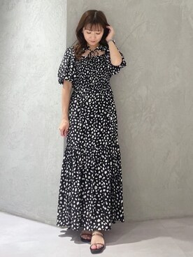 「MERCURYDUO（マーキュリーデュオ）の2WAYペイントドットシャーリングワンピース（ワンピース）」を使った、kaho さん（レディース・151cm）の夏コーディネート