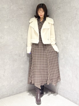 「アイテム（ムートンコート）」を使った、kaho さん（レディース・151cm）の秋コーディネート