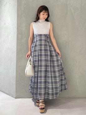 「グレンチェック」｜「アイテム（ワンピース/ドレス）」を使った、kaho さん（レディース・151cm）の夏コーディネート