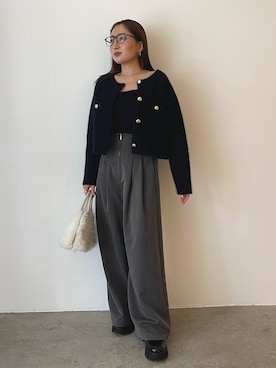 「アイテム（ノーカラージャケット）」を使った、MISAKI KUBOさん（レディース・157cm）の秋コーディネート