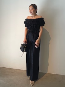 LAGUNAMOON LADYシャーリングブラウスパンツドレス ブラック S LADYシャーリングブラウスパンツドレス｜ラグナムーン（LAGUNAMOON