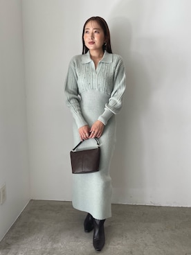 「アイテム（ワンピース、グリーン系）」を使った、MISAKI KUBOさん（レディース・157cm）の秋コーディネート