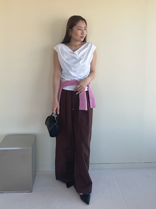 接触冷感】オフショルドレープカットトップス（Tシャツ/カットソー