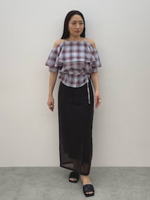 LAGUNAMOON ラグナムーン サテンパイピングシアーIラインスカート LAGUNAMOON スカート サテンパイピングシアーIラインスカート