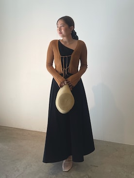 「LAGUNAMOON（ラグナムーン）のアシメデザインフレアワンピース 【夏服】（ワンピース、ブラック系）」を使った、MISAKI KUBOさん（レディース・157cm）の春コーディネート