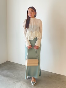 接触冷感】【マシンウォッシャブル】スリットサテンナロースカート
