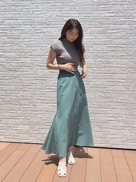 「LAGUNAMOON（ラグナムーン）のカッティングヒールサンダル（サンダル）」を使った、MISAKI KUBOさん（レディース・157cm）の夏コーディネート