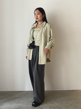 「アイテム（キャミソール、グリーン系）」を使った、MISAKI KUBOさん（レディース・157cm）の秋コーディネート