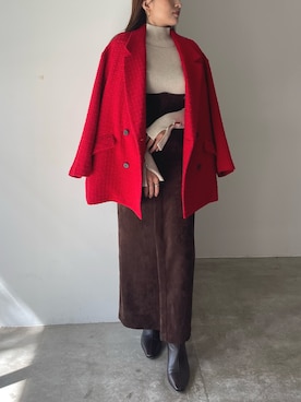 「アイテム（その他アウター、レッド系）」を使った、MISAKI KUBOさん（レディース・157cm）の冬コーディネート