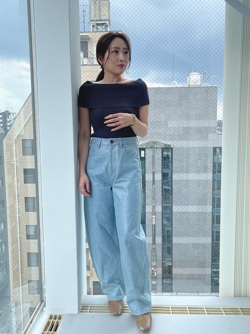 Paloma wool オフショルダーリブ編みセーター　ライトブルー Paloma wool オフショルダーリブ編みセーター ライトブルー 肩 飾り