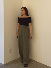 ツイードジップハイウエストワイドパンツ｜ラグナムーン