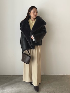 「アイテム（ムートンコート）」を使った、MISAKI KUBOさん（レディース・157cm）の秋コーディネート