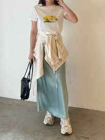接触冷感】【マシンウォッシャブル】スリットサテンナロースカート