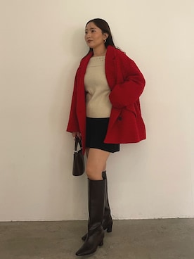 「アイテム（その他アウター、レッド系）」を使った、MISAKI KUBOさん（レディース・157cm）の冬コーディネート