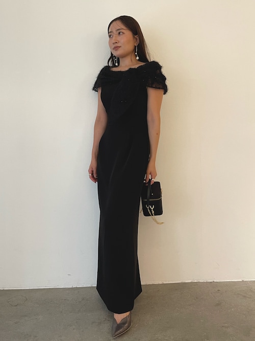 ラグナムーン　ドレス LAGUNAMOON ラグナムーン LADYショルダーギャザーレースマキシドレス