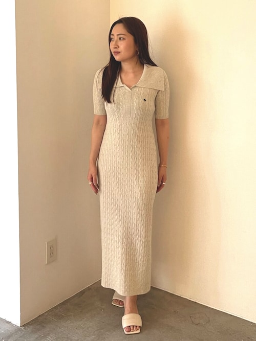 POLO BCSコラボ】カラーネックメランジケーブルニットワンピース