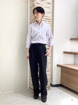 「TOKYO SHIRTS（トウキョウシャツ）の形態安定ノンアイロン スキッパー 7分袖ビジネスワイシャツ（ビジネスシャツ、パープル系）」を使った、BRICK HOUSE by Tokyo Shirts 鹿児島イオンモール店さん（レディース・157cm）の春コーディネート