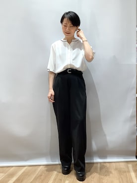 「TOKYO SHIRTS（トウキョウシャツ）の配色パイピング ジョーゼット ブラウス 五分袖（シャツ/ブラウス、ホワイト系）」を使った、BRICK HOUSE by Tokyo Shirts 鹿児島イオンモール店さん（レディース・157cm）の夏コーディネート