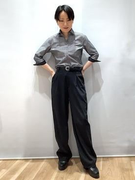 「TOKYO SHIRTS（トウキョウシャツ）の【透け防止】 形態安定ノンアイロン スキッパー 7分袖ビジネスワイシャツ（ビジネスシャツ、グレー系）」を使った、BRICK HOUSE by Tokyo Shirts 鹿児島イオンモール店さん（レディース・157cm）の夏コーディネート