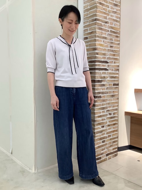レディースニット ドライレーヨン 半袖ボウタイプルオーバー