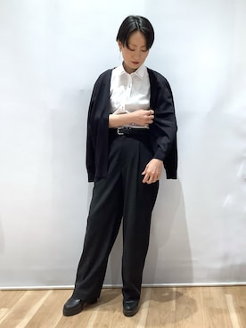 「TOKYO SHIRTS（トウキョウシャツ）の【吸水速乾】 形態安定ノンアイロン レギュラー 半袖ビジネスワイシャツ（ビジネスシャツ、ホワイト系）」を使った、BRICK HOUSE by Tokyo Shirts 鹿児島イオンモール店さん（レディース・157cm）の夏コーディネート