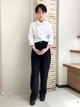 「TOKYO SHIRTS（トウキョウシャツ）の形態安定ノンアイロン ワイド 7分袖ビジネスワイシャツ（ビジネスシャツ、オレンジ系）」を使った、BRICK HOUSE by Tokyo Shirts 鹿児島イオンモール店さん（レディース・157cm）の春コーディネート