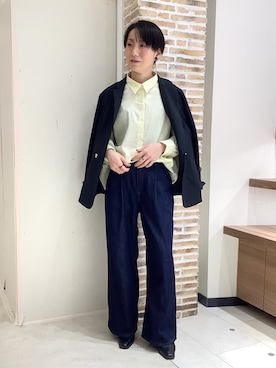 「TOKYO SHIRTS（トウキョウシャツ）の【Pitta Re:)】ふわっとガーゼシャツ ワイドシルエット 長袖 綿100% レディース カジュアルシャツ（シャツ/ブラウス、イエロー系）」を使った、BRICK HOUSE by Tokyo Shirts 鹿児島イオンモール店さん（レディース・157cm）の春コーディネート