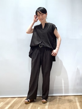 「TOKYO SHIRTS（トウキョウシャツ）のバックプリーツブラウス セットアップ可能（シャツ/ブラウス、ブラウン系）」を使った、BRICK HOUSE by Tokyo Shirts 鹿児島イオンモール店さん（レディース・157cm）の夏コーディネート