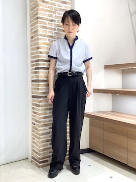 「TOKYO SHIRTS（トウキョウシャツ）の【吸水速乾】【COFREX】配色 スキッパー衿 ブラウス 半袖 レディースデザインシャツ（シャツ/ブラウス、ブルー系）」を使った、BRICK HOUSE by Tokyo Shirts 鹿児島イオンモール店さん（レディース・157cm）の夏コーディネート
