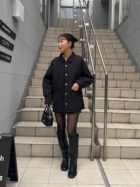 「mystic（ミスティック）のスクエアトゥロングブーツ（ブーツ）」を使った、a m iさん（レディース・164cm）の秋コーディネート