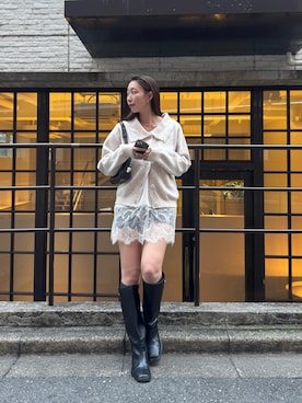 「mystic（ミスティック）のスクエアトゥロングブーツ（ブーツ）」を使った、a m iさん（レディース・164cm）の秋コーディネート