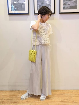 「DRESKIP（ドレスキップ）の【S-LL/2点セット】大人カジュアルに レースビスチェ+プリントTシャツ（その他トップス、ベージュ系）」を使った、大橋 晃代さん（レディース）の春コーディネート