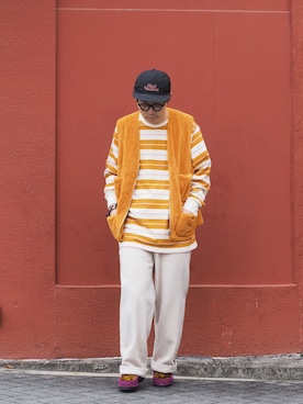 「アイテム（ローファー、パープル系）」を使った、く　　　　　にさん（メンズ・168cm）の秋コーディネート