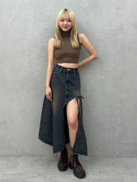 「アイテム（デニムスカート）」を使った、RENさん（レディース・167cm）の夏コーディネート