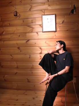 「Carhartt（カーハート）のアイテム（Tシャツ/カットソー）」を使った、白(Shiro/runwaymodel)さん（メンズ・180cm）の夏コーディネート