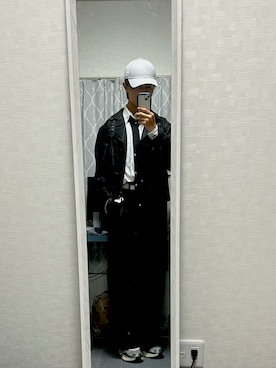 「アイテム（ライダースジャケット）」を使った、rakugakiさん（メンズ・173cm）の冬コーディネート