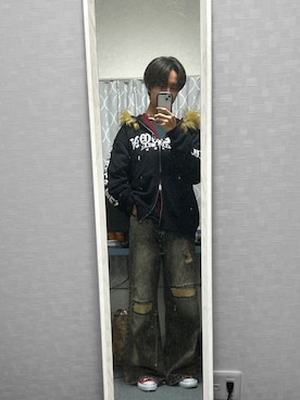 「アイテム（パーカー）」を使った、rakugakiさん（メンズ・173cm・10代）の冬コーディネート