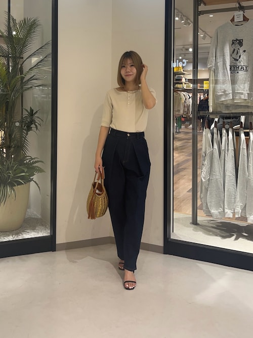 前後2WAY5分袖キーネックリブニット