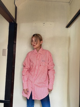 「アイテム（ミリタリージャケット、レッド系）」を使った、古着屋listentonoiseさん（レディース・161cm）の夏コーディネート