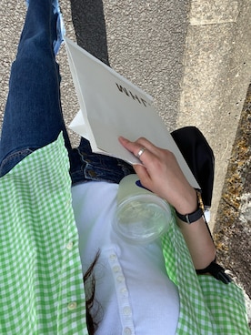 「EDWIN（エドウィン）のアイテム（デニムパンツ、ブルー系）」を使った、mn73さん（レディース・156cm）の夏コーディネート